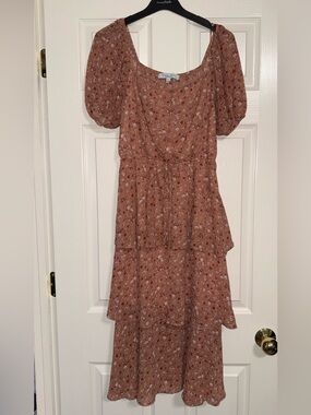 Sweet Rain Dusty Rust Floral Tiered Large Maxi Dress